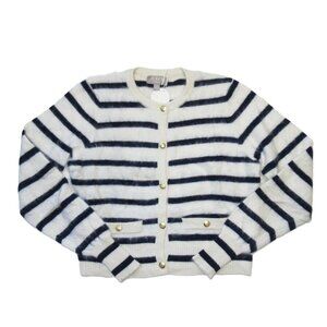 NWT J.Crew Brushed Cashmere Fitted Cardigan in Natural Navy Stripe Sweater S